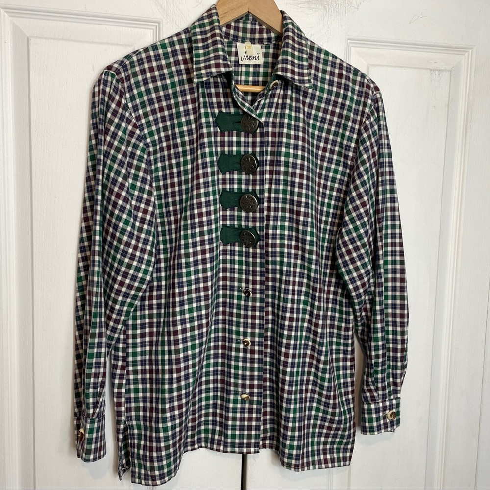90s Plaid Shirt w Metal Buttons